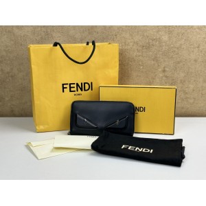 FENDI 7M0210 MONSTER EYES ZIP AROUND LEATHER WALLET
